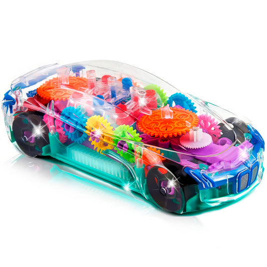 ArtCreativity Light Up Transparent Sensory Car Toy for Kids, 1PC, Bump and Go Toy Car with Colorful Moving Gears, Music, and LED Effects, Easter Toys for Toddlers, Great Birthday Gift Idea
