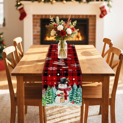 pinata Christmas Table Runner, Christmas Runner for Table 72 Inches, Xmas Snowman Red Buffalo Plaid Runners for Home Dining Kitchen Decor