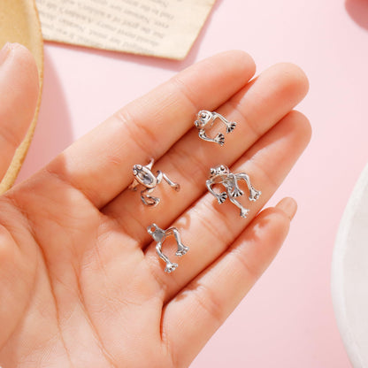 Silver Frog Earrings for Women Christmas Stocking Stuffers Vintage Frogs Shaped Stud Earrings Funny Cute 3D Animal Earrings Jewelry Gifts