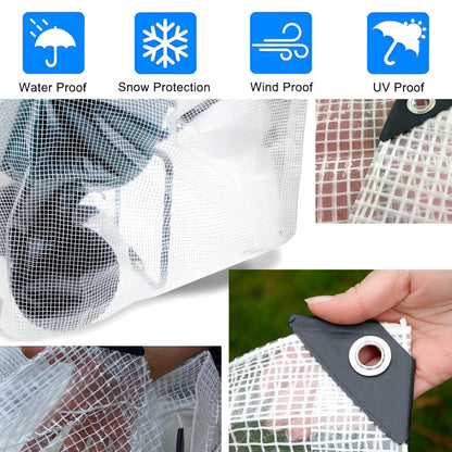 3m x 4m Clear Leno Tarpaulin - Heavy-Duty Waterproof 100 GSM Reinforced Transparent Tarp Sheet with Mesh Support, Rubber Strengthened Corners - UV‑Resistant Cover for Garden, Greenhouse, Groundsheet