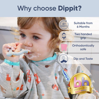 Bibado Dippit- Baby Led Weaning Spoon, BPA Free Baby Spoons Self Feeding 6 Months & Up, 2 Handed Baby Spoon with Loop Handle, Use as Toddler & Baby Training Spoon, Baby Led Weaning Supplies, 2 Pack