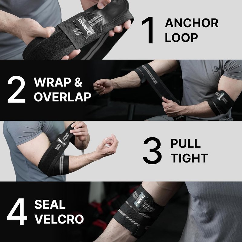DMoose Fitness Elbow Wraps - Adjustable 40'' Compression Sleeves for Weightlifting, Joint Support & Tendonitis Relief | Pair