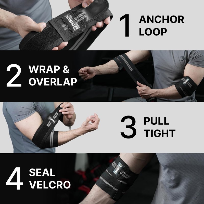 DMoose Fitness Elbow Wraps for Weightlifting (Pair) - 40'' Adjustable Strap for Gym Workout & Bench Press, Compression Elbow Sleeves for Tendonitis, Joint Support, Powerlifting & Deadlifts