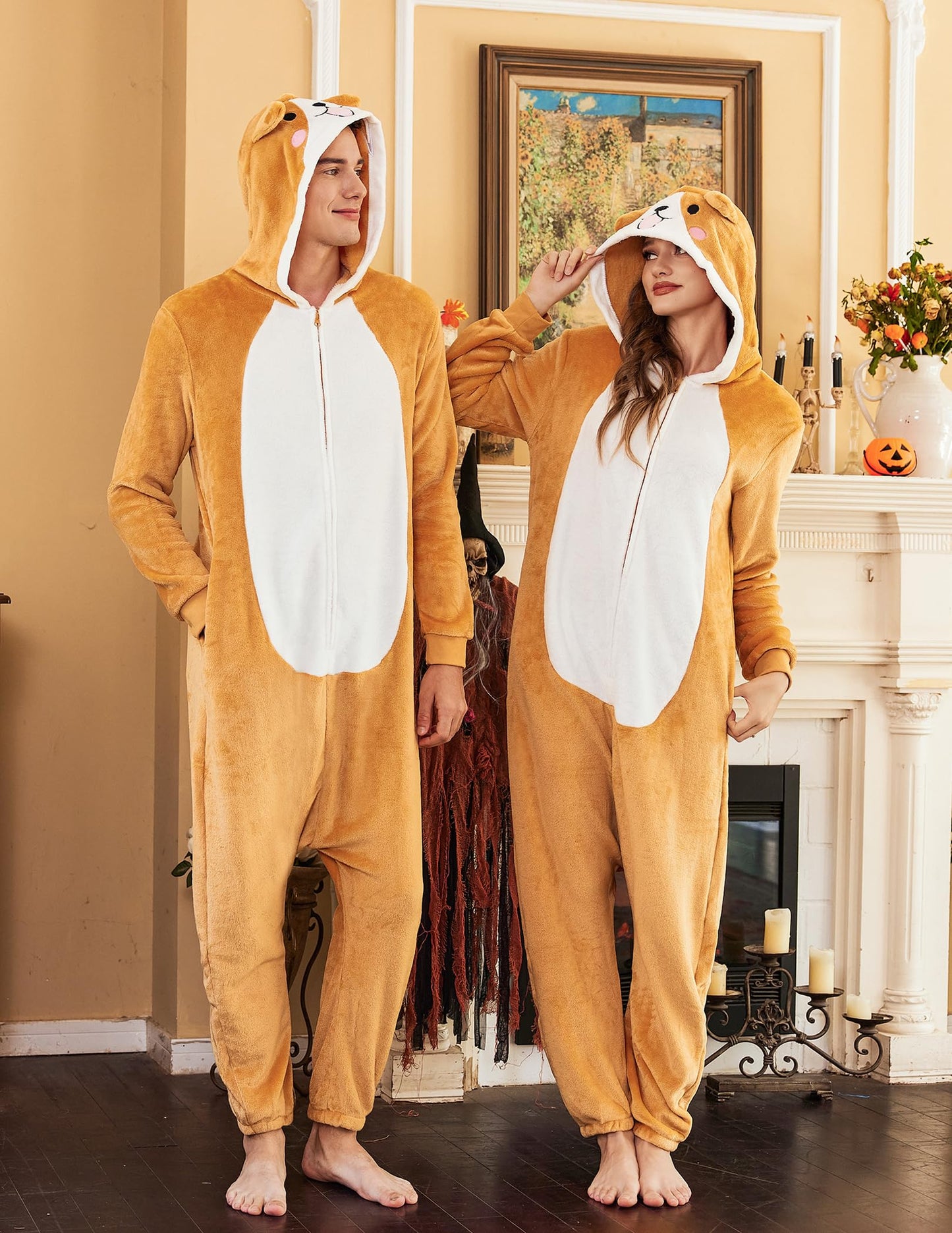 Ekouaer Adult Onesie Animal Halloween Costumes One Piece Pajamas Cosplay Suit Party Wear for Women and Men