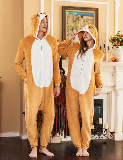 Ekouaer Adult Onesie Animal Halloween Costumes One Piece Pajamas Cosplay Suit Party Wear for Women and Men