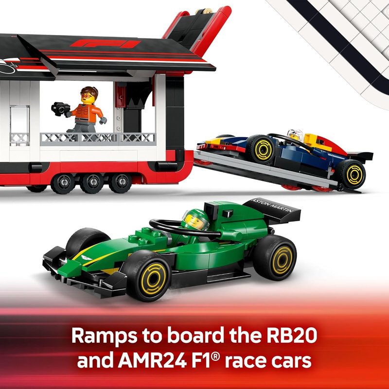 LEGO City F1 Truck & RB20 AMR24 Car Set - Building Toy for Kids Ages 8+ | Formula 1 Collectible Gift