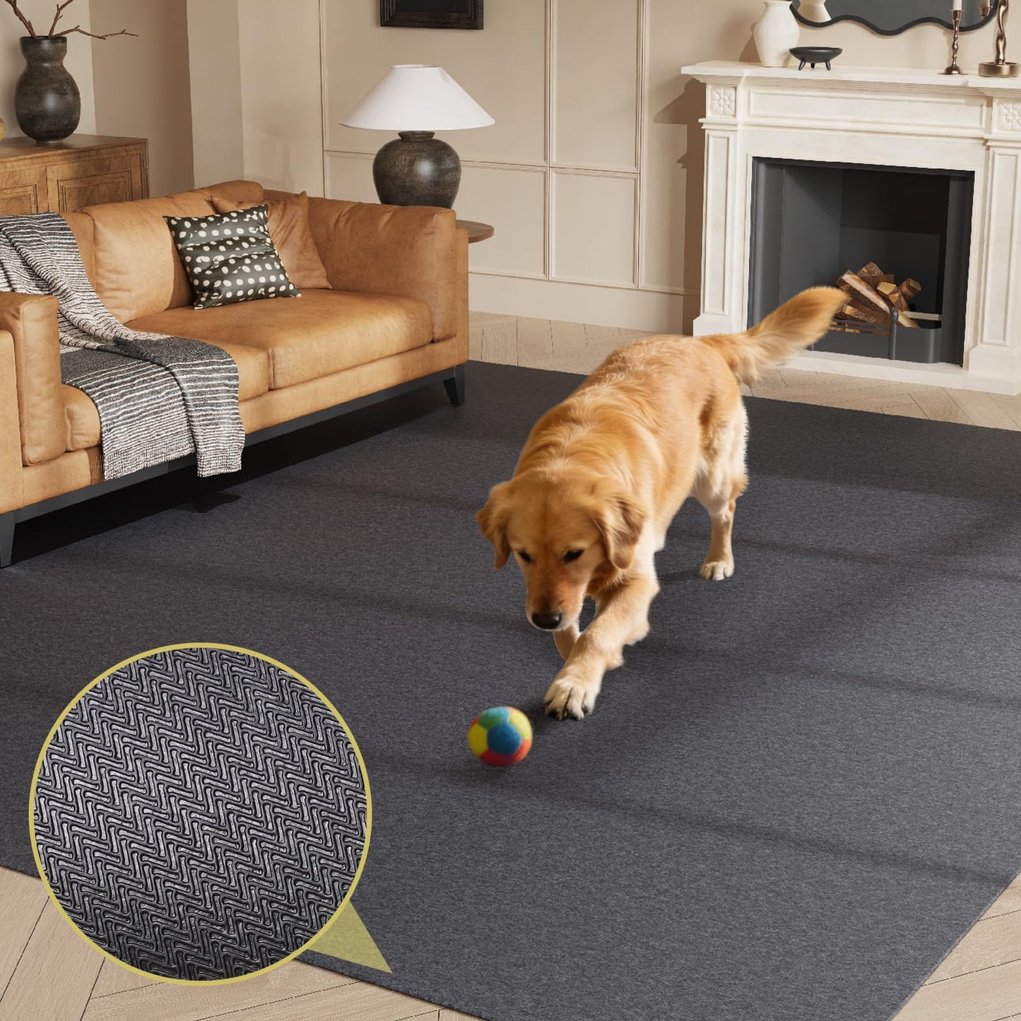 NENSIUM Rug Pad 3' Round Non Slip for Hardwood Floors, 1/8” Extra Thick Waterproof Felt Carpet Pad, Low Profile Underlay for Area Rugs, Safe for LVP & All Floor Finishes, Odorless & Soundproof