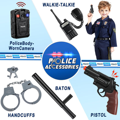 Joycover Police Officer Costume for Kids - Deluxe Police Costume for Kids with Accessories, Kids Halloween Costumes for Boys Girls, Cop Outfit Role Play Kit for Halloween Career Day-S