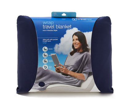 Travelrest 4-in-1 Travel Blanket - Pillow Blanket for Airplanes, Compact, Built in Carry Case, Ultra Plush and Soft for Long Travels, Wearable, Zippered Pocket
