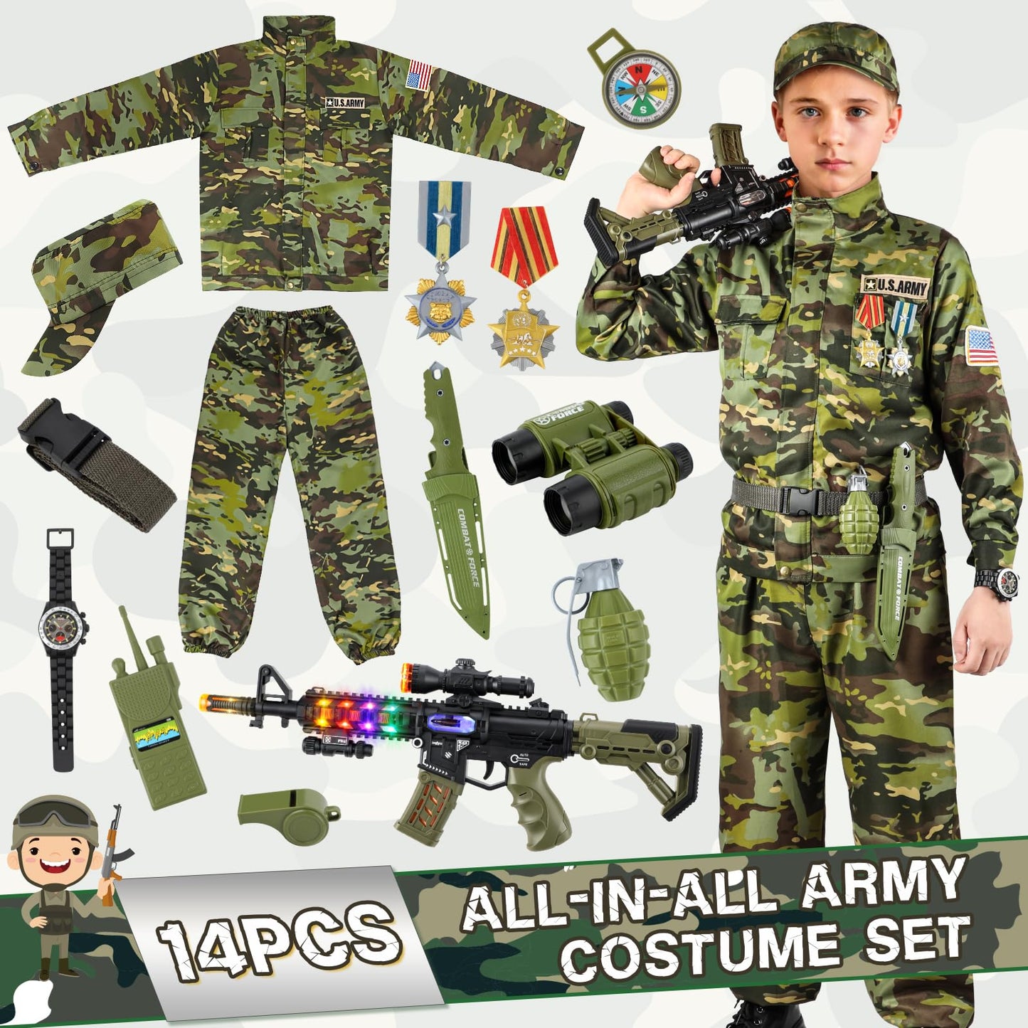 Metemot Kids Army Costume for Boys, Military Army Costume with Army Toys, Solider Boy Dress up, Halloween Costumes for Boys…
