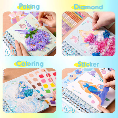 MIROLA KIDS 4 in 1 Poke Craft Kits for Girls, Magic Princess Crafts for Kids Ages 4-8, DIY Activity with Princess Stickers, Watercolor Paint, Diamond Art Gifts for 4 5 6 7 8+ Year Old Girls