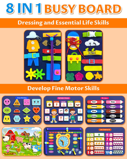 Exorany Busy Board Montessori Toys for Toddler Boy & Girl Birthday Gifts, Busy Book Learning Sensory Toys for Toddlers, Toddler Travel Toy Educational Activities Learn Fine Motor Skills