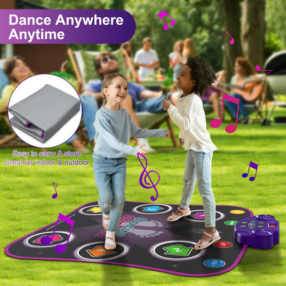 Flooyes Dance Mat Toys for 3-12 Year Old Kids, Electronic Dance Pad with Light-up 6-Button Wireless Bluetooth, Music Dance with 5 Game Modes, Birthday Toys Gifts for 3 4 5 6 7 8 9 10+ Year Old Girls