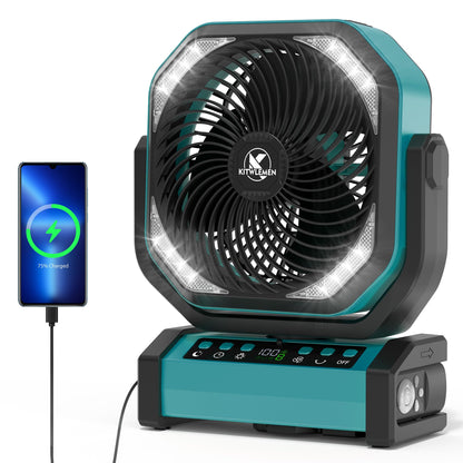 Camping Fan with Light - 20000mAh Rechargeable Battery Fan, 112Hrs Max Run Time, 8 Speeds, Digital Display, Timer, Auto Oscillation, 270° Pivot & Hook for Camping, Power Outage, Hurricane (Blue)