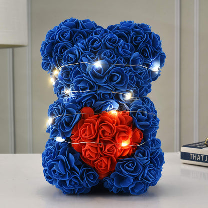 WINWISH Rose Flower Bear-Hand Made Rose Teddy Bear,Best Artificial Decoration Gifts for mom, Girls,Unique,Birthday Gifts,The Perfect Party Clear Box (Royal Blue)