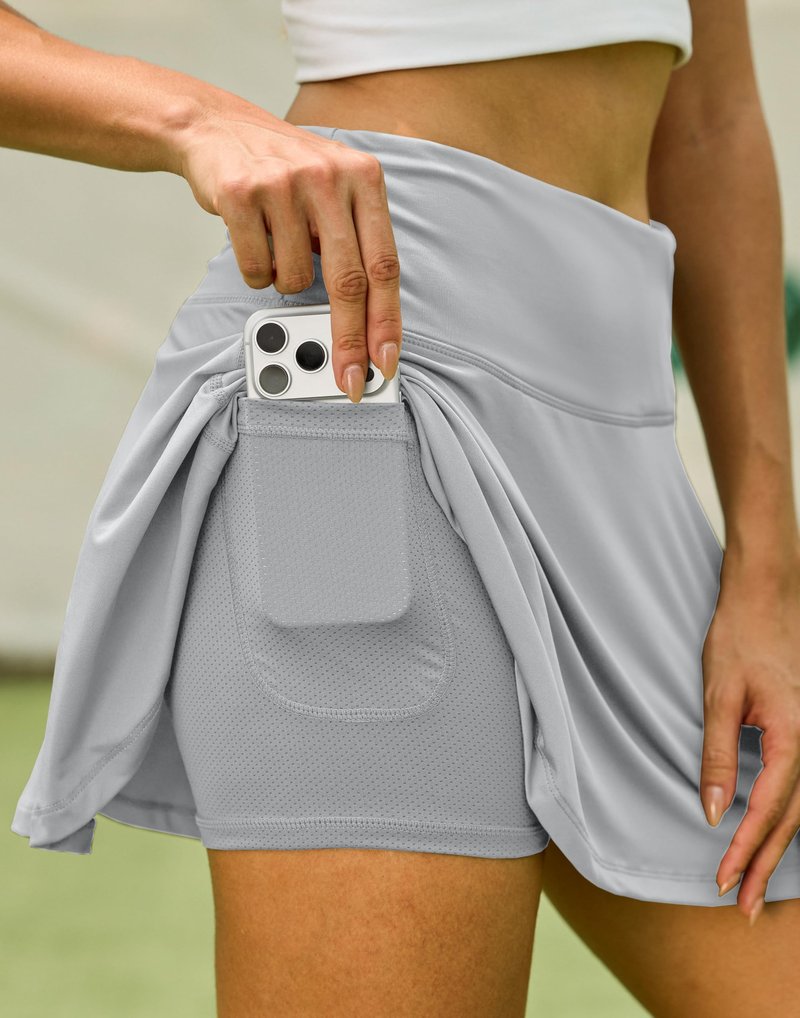 SANTINY Pleated Tennis Skirt for Women with 4 Pockets Women's High Waisted Athletic Golf Skorts Skirts for Running Casual (Grey_L)