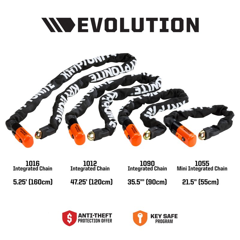 Kryptonite Evolution 1055 Mini Bike Chain Lock, 1.8 Feet Long 10mm Steel Chain Heavy Duty Anti-Theft Sold Secure Gold Bicycle Chain Lock with Keys for E-Bike, Motorcycle, Scooter, Bicycle, Fence