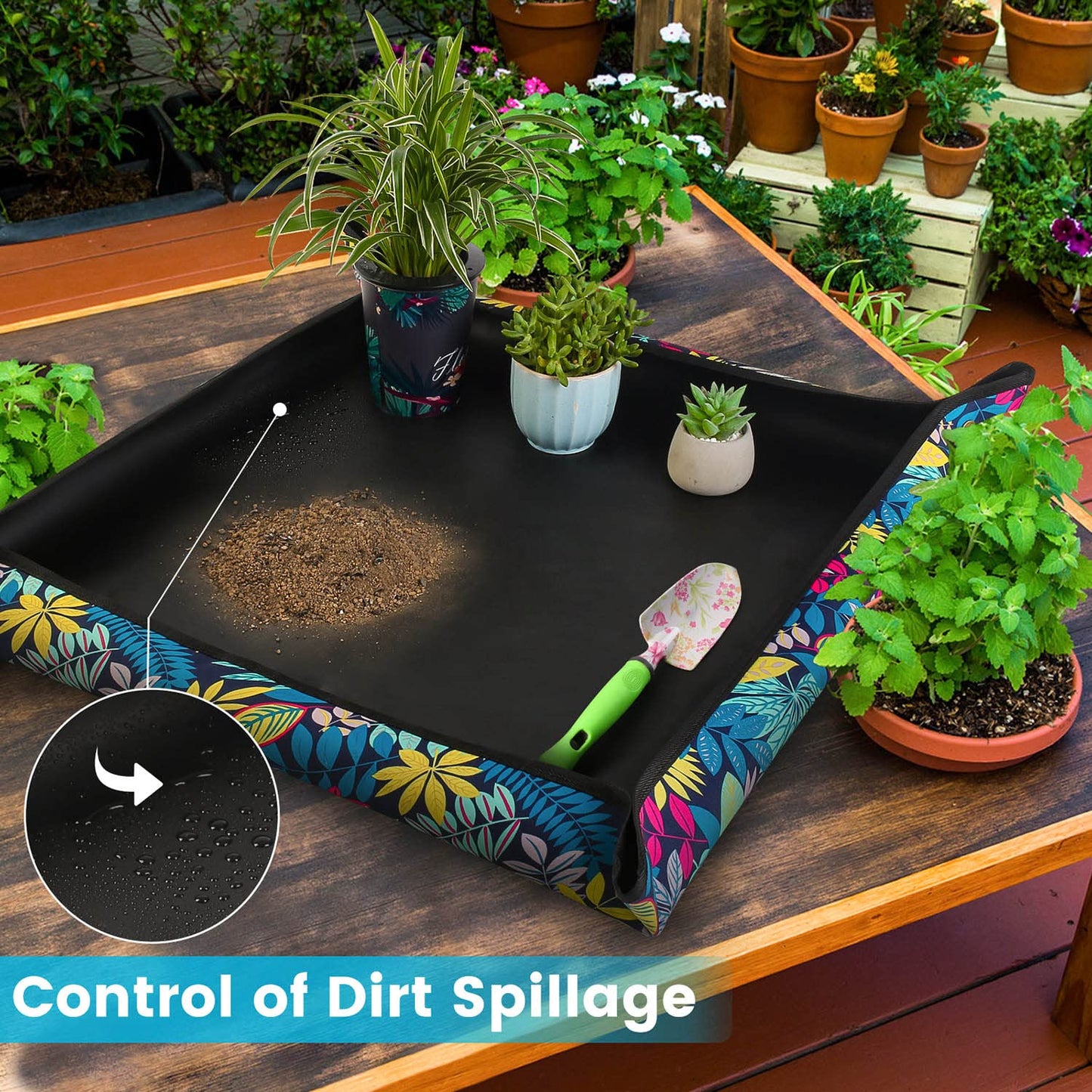 Repotting Mat for Plant Transplanting and Mess Control 29.5"x 29.5" Oxford Fabric Waterproof Potting Foldable Indoor Portable Gardening Tray Unique Gifts Lovers