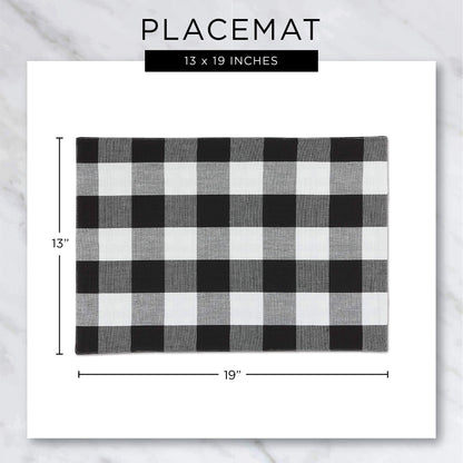 DII Buffalo Check Collection, Classic Farmhouse Tabletop Set, Placemat Set, 13x19, Black & White, 6 Piece