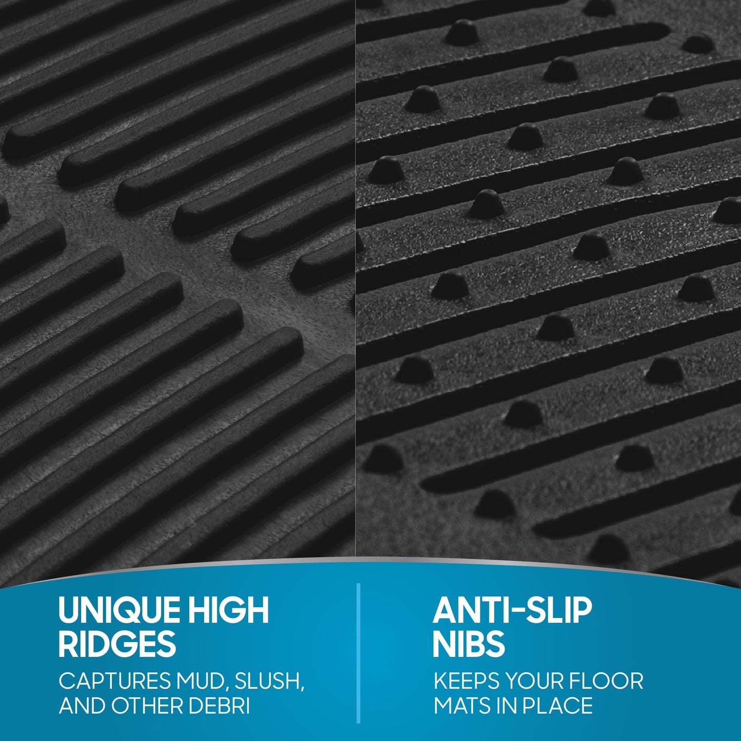 BDK Floor Mats, 4-Piece All-Weather Car Mat with Universal Fit Design, Durable Rubber Car Floor Mats with Capture Ridges, Waterproof for Cars Trucks SUV (Black)