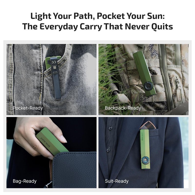 OLIGHT ArkPro EDC Flat Flashlight Rechargeable with Green Beam, UV and White LED,1500 Lumens USB-C Pocket Camping Flashlight, Spotlight Floodlight for Outdoor Emergency Working (OD Green CW)