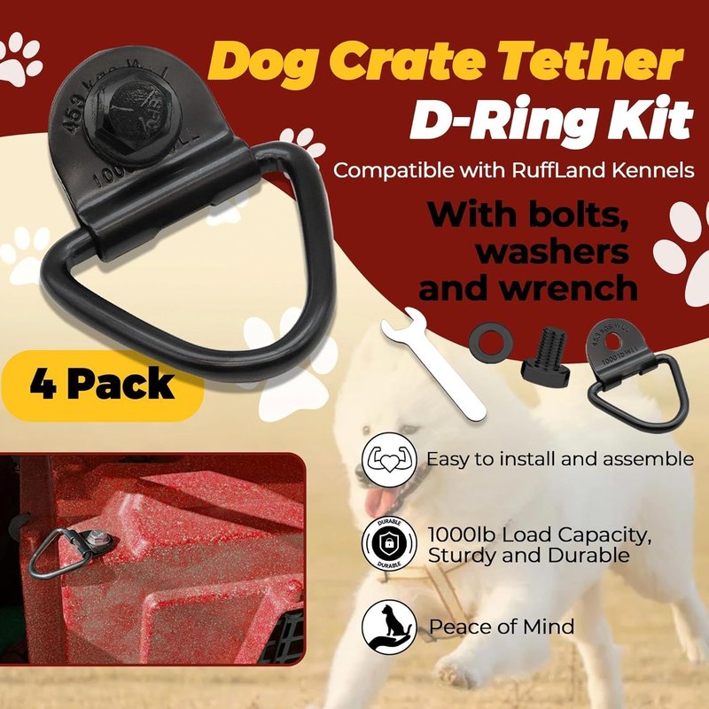 4-Pack Tie Down Kit for Kennels - Heavy-Duty D-Ring with 1000lb Capacity | Easy Install, All Black