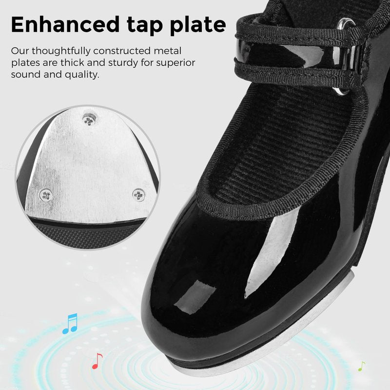 Stelle Tap Shoes for Girls Toddler Boys PU Leather Dance Shoes(Toddler/Little Kid/Big Kid)(Black,12ML)