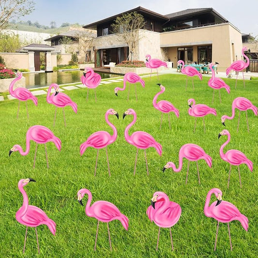 20 PCS Pink Flamingo Yard Signs with 40 Stakes Summer Beach Flamingo Lawn Sign 10 Styles Tropical Yard Lawn Patio Decorations Party Supplies(Normal)