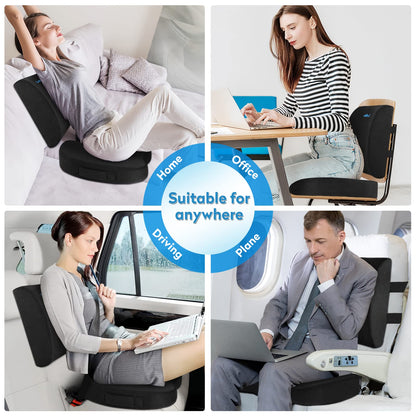 CloudBliss Seat Cushion,Office Chair Cushion,Car Seat Cushions,Lumbar Support Pillow for Office Chair,Back Support Memory Foam Pillow Coccyx Cushions for Tailbone Pain,Sciatica Back Pain Relief Black