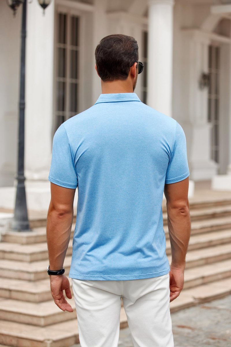 COOFANDY Men's Athletic Blue Golf Polo Shirt Quick Drying Performance Short Sleeve Sports Patterns Shirts