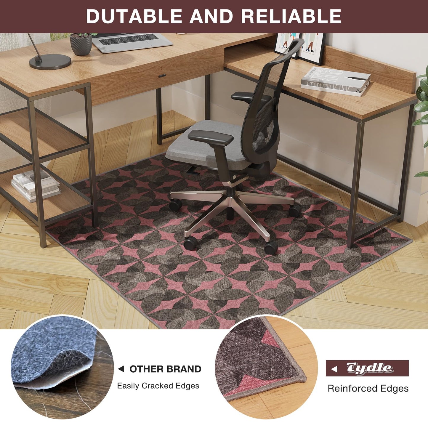 Tydle Chair Mat for Hard Floors, 60" x 75" Chair Mat for Hardwood Floor, Non-Slip Hard Floor Protector Computer Under Desk Rug for Home Office (Black & Red)