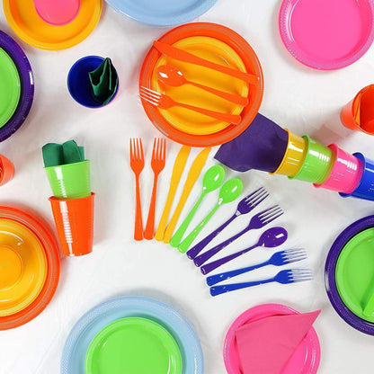 350 Pcs Black Plastic Plates For Party, Black Disposable Plates Set, 50 Of Each 9" Dinner Plate Set, 7" Dessert Plate, Cups, Napkins & Cutlery Plastic Dinnerware Party Solids