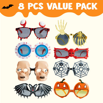 JOYIN 8 PCS Halloween Party Glasses for Kids, Funny Fake Sunglasses with Pumpkin Eyeball Design, One Size Terrifier Disguise Eyeglasses for Dress up Costume Accessories, Photo Booth Props Sunglasses