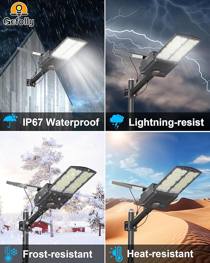 Gefolly SL-8500W Solar Street Light Outdoor 500000LM Commercial Parking Lot Lights Dusk to Dawn 6500K Flood Security Light IP67 Lamp with Motion Sensor for Basketball Court, Yard, Road