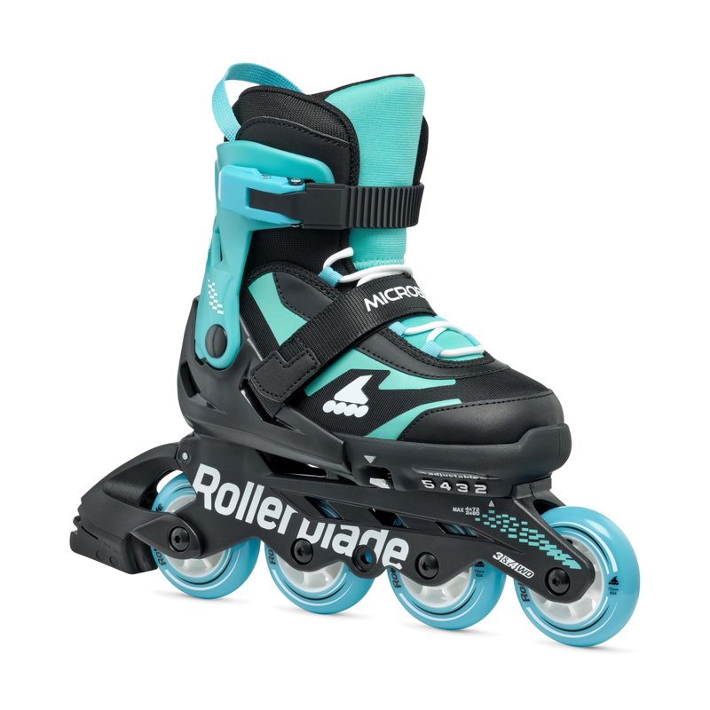 Rollerblade Microblade Kids Adjustable Fitness Inline Skate, Black/Light Blue,Junior, Youth Performance Inline Skates