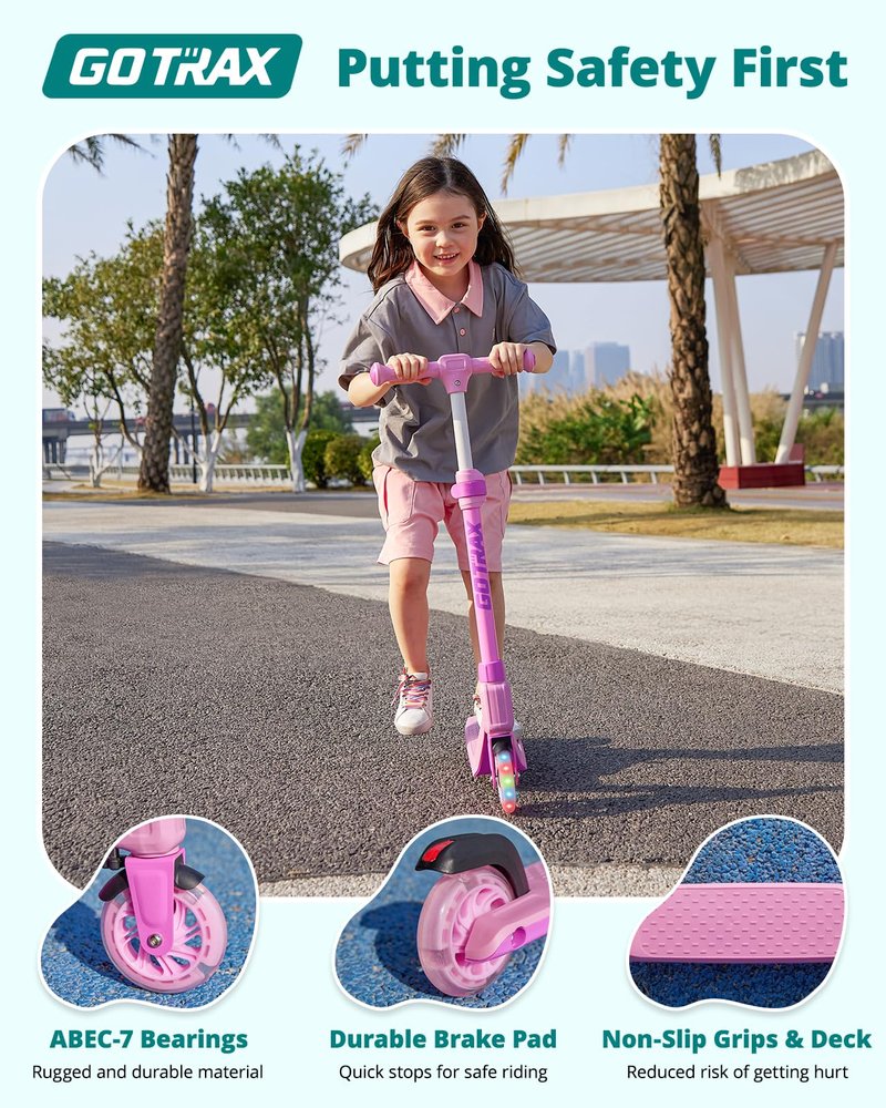 Gotrax K03 Kick Scooter for Kids, 5" LED Lighted Wheels and Adjustable Handlebars, Lightweight Design and Anti-Slip Deck, Max Load 110 Lbs, Kids Scooter for Boys & Girls Ages 3+, Pink