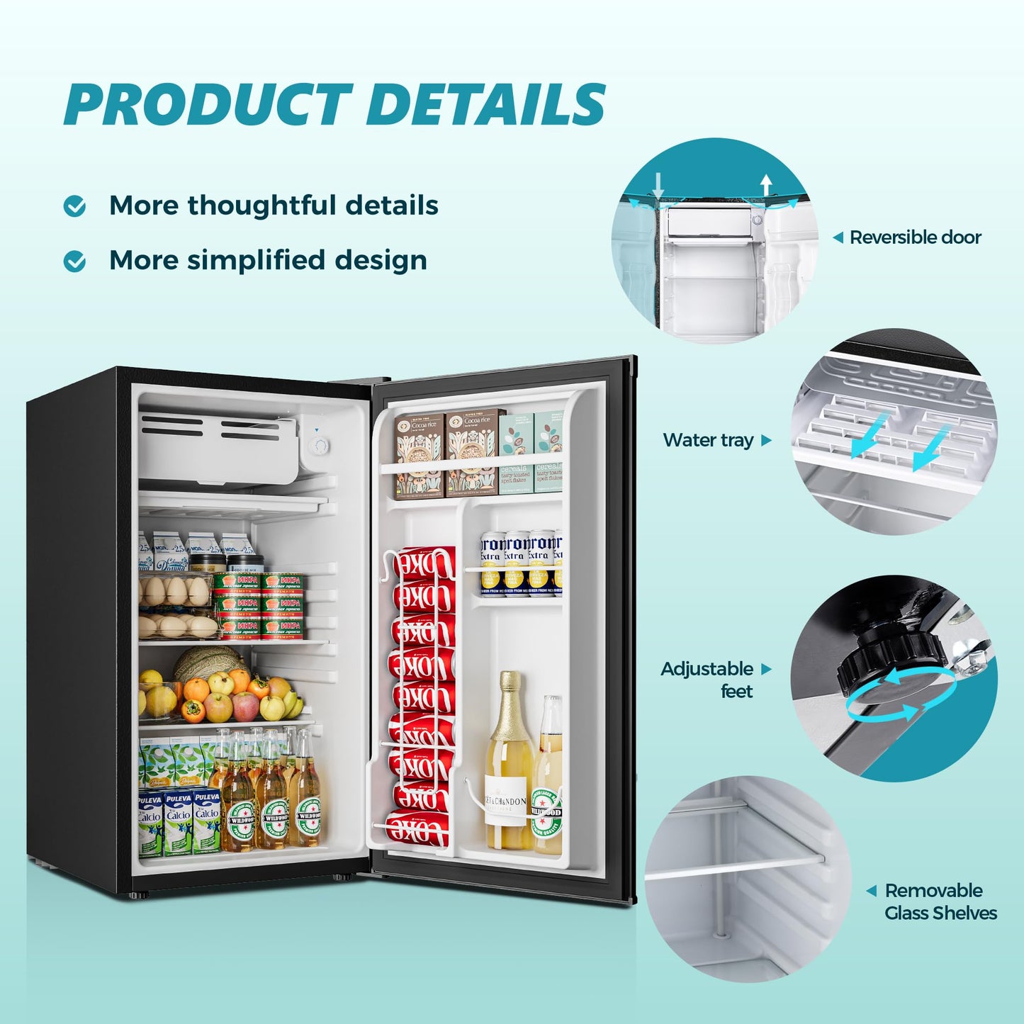 EUHOMY 3.1 Cu.Ft Mini Fridge with Freezer, Single Door Compact Refrigerator, Adjustable Thermostat, Mini Refrigerator Low Power, Mini fridge for Bedroom, Dorm, Office, New Black