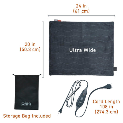 Pure Enrichment PureRelief Pro Far Infrared XL Heating Pad - Muscle Relief for Back, Neck, Shoulder, & Knee Pain in Athletes, 4 Heat Settings, Dry/Moist Heat, 12” x 24” Extra-Long Size (Iron Gray)