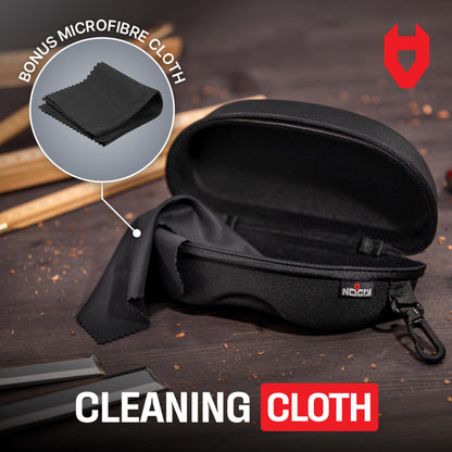 NoCry Storage Safety Glasses Case Black with Velvet Lining, Reinforced Zipper and Handy Belt Clip - Hard Sunglasses Case for Men and Women - Large Glasses Case Hard Shell - Hard Work Glasses Case