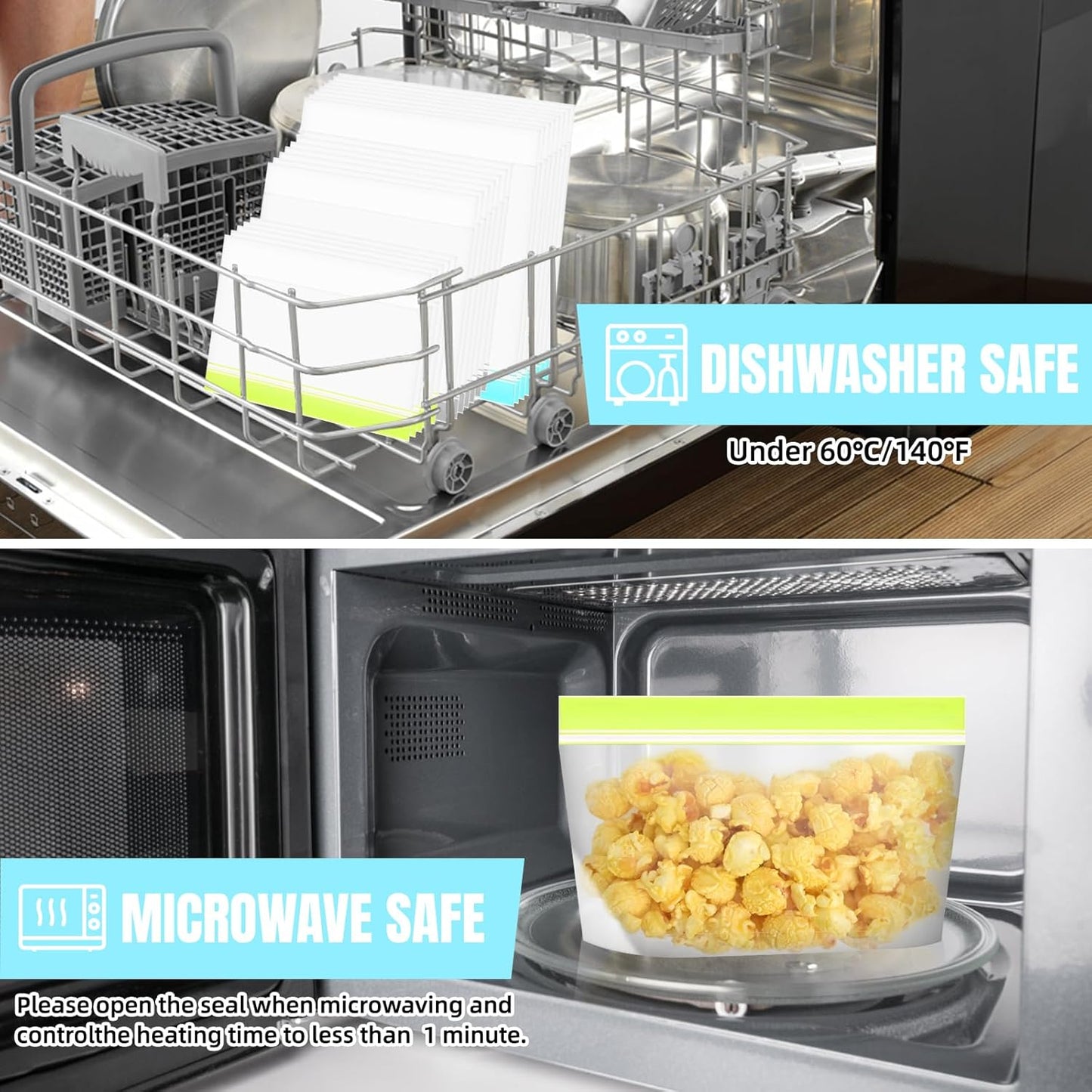 Reusable Freezer Bags - Dishwasher Microwave Safe, Stand Up Silicone and BPA Free Sandwich Bags, Leakproof Food Storage Bags for Meal Prep - 20 Gallon (20 Packs)