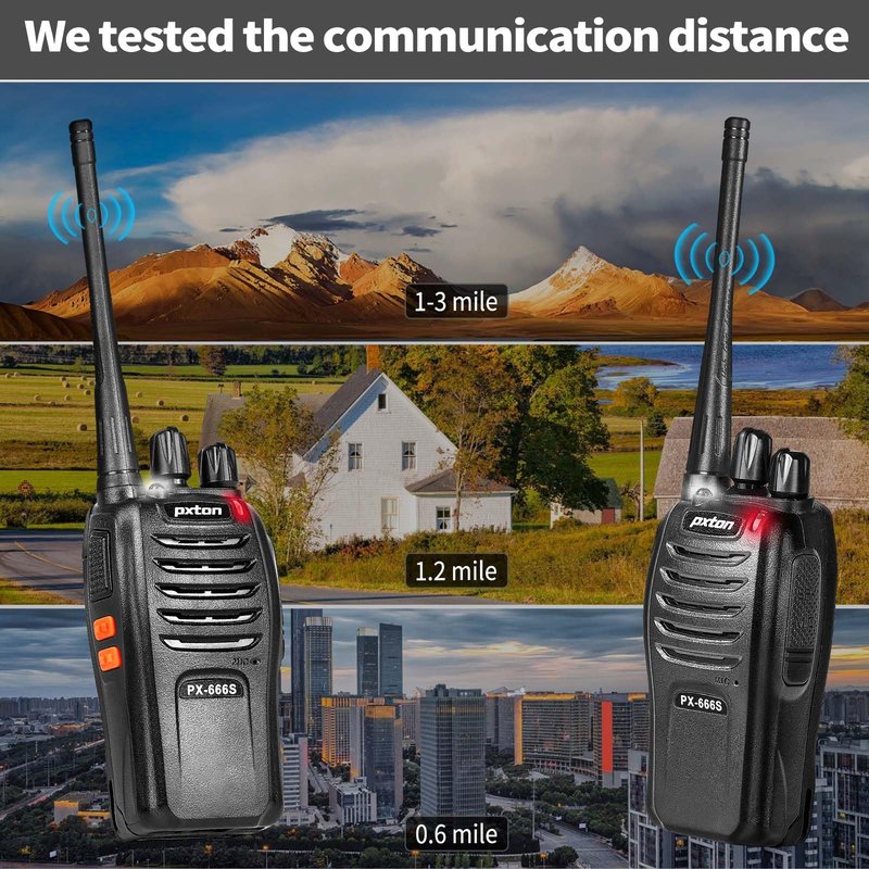 pxton walkie talkies, 666S walkie talkies for Adults Long Range Rechargeable with Headphones and Li-ion Battery,2 Way radios has VOX/Noise Reduction/TOT/Flashlight/Monitoring/Scan Function（2 Pack）