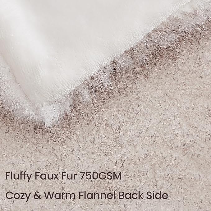 L'AGRATY Faux Fur Throw Blanket: 60''x 80'' Luxury Fluffy Plush Thick Faux Fur Blanket for Bed Couch Sofa - Cozy Soft Fuzzy Blankets for Women Man: Minky Couture Decoration Blanket (White Beige)