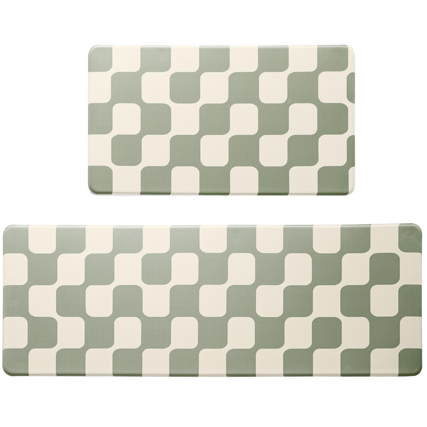 Sage Green Beige Retro Curvy Checkered Grid Checkerboard Kitchen Rug Sets [2 PCs], Anti-Fatigue, Waterproof Non-Slip Kitchen Mats Heavy Duty Comfort Foam Rug for Floor, Home, Laundry,17"x29"+17"x47"