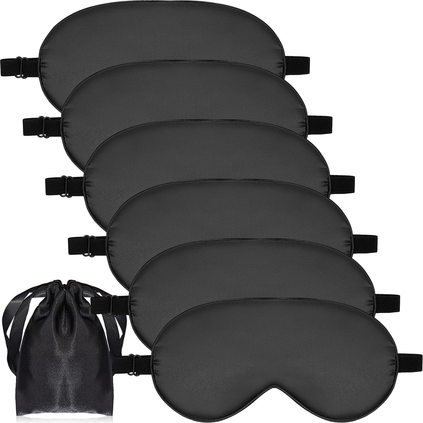 6 Pieces Natural Silk Sleep Mask Soft Eye Mask Adjustable Strap Blindfold Eyeshade Smooth Comfortable Eye Cover with Bag for Sleeping(Black, Taro Purple, Navy, Purple, Pink, Gray)