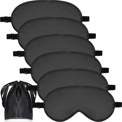 6 Pieces Natural Silk Sleep Mask Soft Eye Mask Adjustable Strap Blindfold Eyeshade Smooth Comfortable Eye Cover with Bag for Sleeping(Black, Taro Purple, Navy, Purple, Pink, Gray)