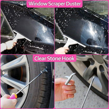 THINKWORK 17Pcs Car Cleaning Kit with Storage Box, Pink Car Washing Gift for Women - Cleaning Gel, Microfibre Cloth, Wheel Brush, Mitt, Duster, Squeegee - for Car Interior and Exterior Cleaning