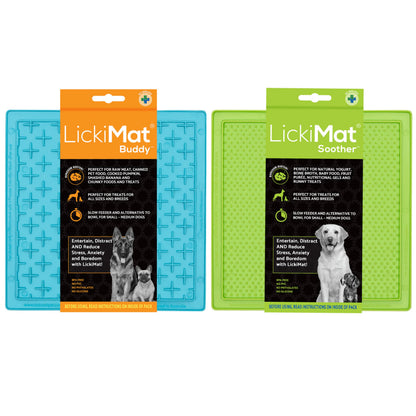 LickiMat 2-Pack Classic Soother and Buddy, Dog Feeding Mat for Boredom and Anxiety Relief, Ideal for Food, Treats, Yoghurt or Peanut Butter, Lick Mats, Fun Alternative to a Slow Feeder Bowl