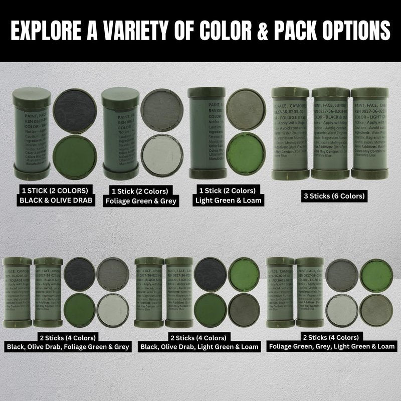 Camo Face Paint, NATO Camouflage Military Makeup Paint Sticks (Black & Olive Drab - 1 Stick - 2 Colors)