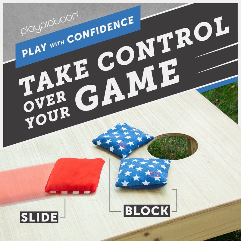 Play Platoon Professional Cornhole Bags - All Weather Dual Sided Corn Hole Bags Set of 8 - Improved Regulation American Flag Bean Bag for Cornhole Game - 4 Stars & 4 Stripes
