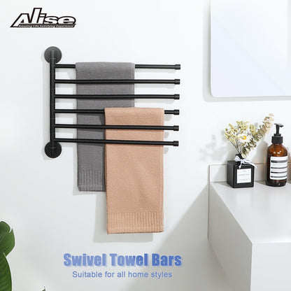 Alise Swivel Towel Rack,Folding 6 Arms Hand Towel Bars Towel Hanger for Bathroom,Wall Mount Drying Racks for Laundry,SUS304 Stainless Steel Swing Out Towel Holder Storage Space Saving,Matte Black